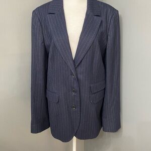 BODEN-Dark Blue Pinstriped Blazer Wool US 12 UK 16 Casual Career Lagenlook Chic